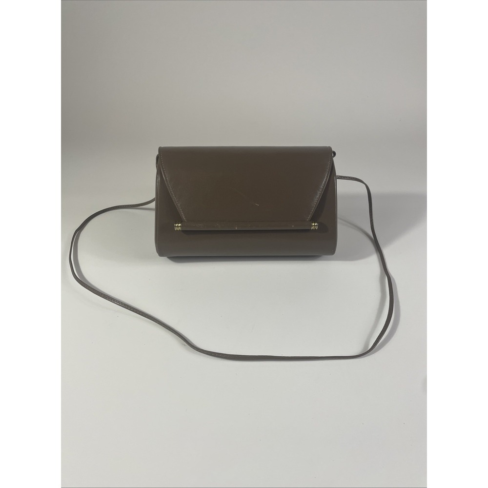 Vintage Ande Clutch Purse Brown Leather Tone Evening Bag w Strap 1960s MCM